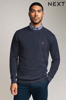 Navy Blue Gingham Crew Neck Regular Mock Shirt Jumper (673263) | $60