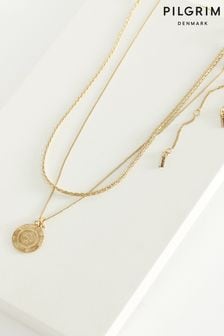 PILGRIM Gold Tone Nomad 2 in 1 Coin and Rope Chain Necklace (673984) | LEI 227