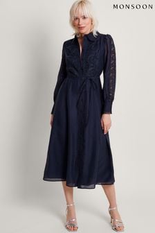 Monsoon Blue Abi Lace Shirt Dress (674217) | kr1,428