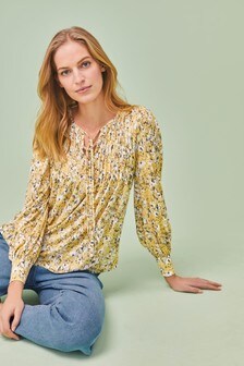 yellow tie neck blouse