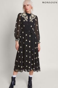 فستان Fiori على شكل قميص مطرز لون أسود من Monsoon (674342) | 445 ر.ق