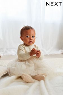 Cream/Gold Sparkle Baby Knitted Mesh Tutu Dress (0mths-2yrs) (674712) | €31 - €35