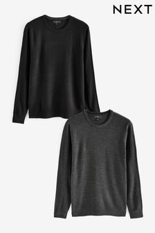 Black/Grey Crew Neck Regular Soft Touch Jumpers 2 Pack (674772) | $56