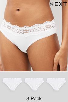 White Brazilian Lace Top Rib Knickers 3 Pack (675062) | SGD 31