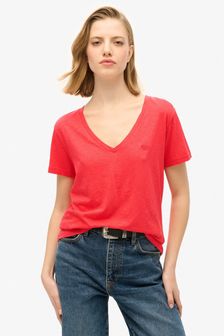 Superdry Cherry Red Studios Slub Emb Vee T-Shirt (675155) | $34