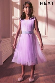 Lilac Purple Mesh Tie Back Party Dress (3-16yrs) (675422) | 27 € - 33 €