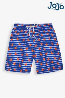 JoJo Maman Bébé Blue Stripe & Orange Crab Print Men's Print Swim Shorts (675674) | 144 QAR