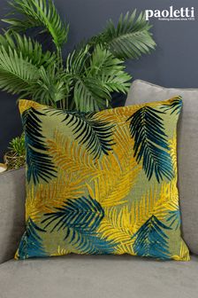 Riva Paoletti Gold/Teal Blue Palm Grove Velvet Polyester Filled Cushion