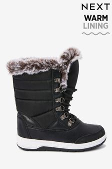 Black Waterproof Warm Faux Fur Lined Snow Boots (676411) | $91 - $105