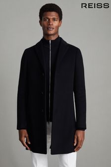 Reiss Black Gable Wool Blend Single Breasted Epsom Overcoat (676535) | €499