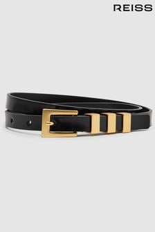 Reiss Black Amanda Leather Thin Buckle Belt (676560) | €99