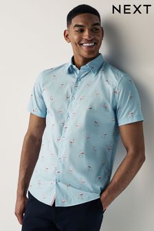 Light Blue Flamingo Regular Fit Printed Short Sleeve Shirt (676964) | BGN 96