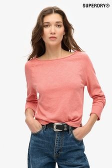 Superdry Mauveglow Pink Long Sleeve 100% Cotton French Terry Top (677178) | $43