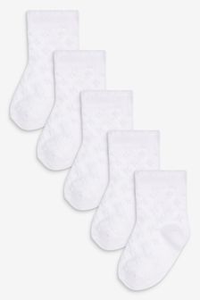  (678439) | HK$46 白色 - 5對裝織網花紋嬰兒襪子 (0個月至3歲)