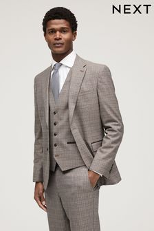 Taupe Skinny Fit Trimmed Check Suit (678565) | LEI 658