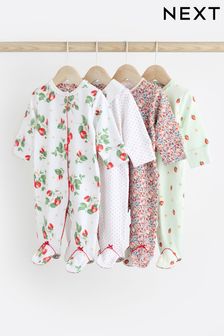 Red/White Baby 4 Pack Footed Sleepsuits (0-3yrs) (678653) | €33 - €35