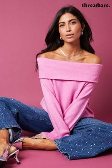 Pink - Threadbare Knitted Bardot Jumper (678901) | kr550