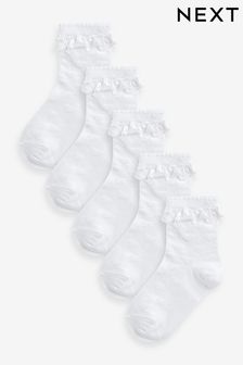 White 5 Pack Cotton Rich Heart Texture Ruffle Ankle Socks (679162) | kr137 - kr167