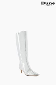 Dune London Silver Smooth Kitten Heel Point Knee-High Boots (679429) | €131