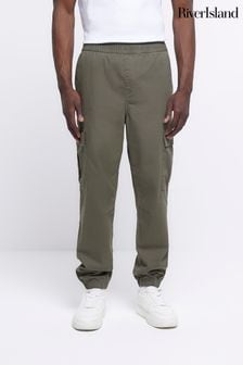 River island slim fit cargo trousers in on sale khaki