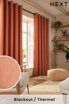 Orange Cotton Blackout/Thermal Eyelet Curtains (67W522) | €44 - €116