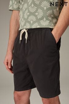 Black Washed Cotton Elasticated Waist Shorts (680380) | kr199