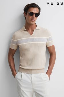 Reiss Stone/White Billingsgate Slim Fit Ribbed Open Collar Shirt (681030) | $191