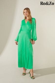 Ro&zo Green Satin Cold Shoulder Wrap Dress (681554) | 375 zł