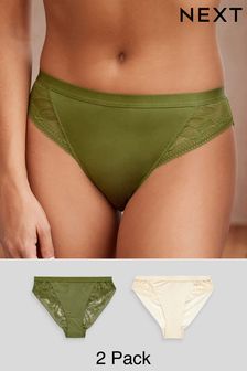 Green/Cream High Leg Microfibre & Lace Knickers 2 Pack (681642) | SGD 31
