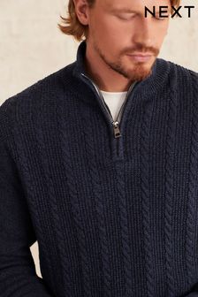 Navy Blue Regular Knitted Zip Neck Cable Jumper (681647) | €21.50