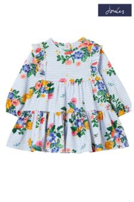 Joules Blue Iola Long Sleeved Tiered Dress With Frills 0-3 Years (681872) | 23 € - 26 €