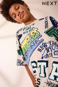 Stone All Over Print - Relaxed Fit 100% Cotton Short Sleeve Varsity T-shirt (3-16yrs) (681985) | ￥1,550 - ￥2,140