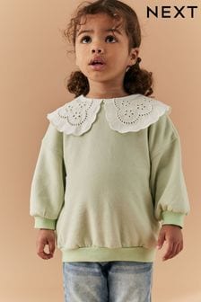 Mint Green Broderie Collar Crew Sweatshirt (3mths-7yrs) (682328) | AED48 - AED58