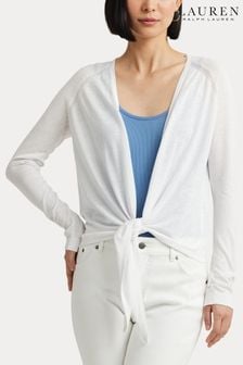 Lauren Ralph Lauren Nalani Linen-Blend Tie Front White Cardigan (682439) | €184