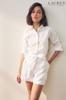 White - Lauren Ralph Lauren Davian Belted Linen Shorts (682502) | kr2 550