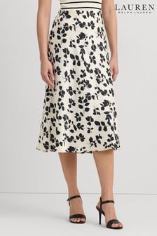 Lauren Ralph Lauren Cream Sharae Floral Leaf Print Charmeuse Midi Skirt (682506) | $348