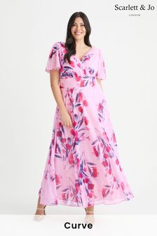 Светло-розовый с цветочным рисунком - Платье макси с рукавами клеш Scarlett & Jo Isabelle (682523) | €126