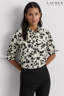 Lauren Ralph Lauren White/Black Court Classic Fit Leaf Print Shirt
