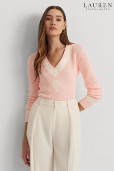 Розовый - Lauren Ralph Lauren Meren V-neck Cable Knit Jumper (682556) | €237