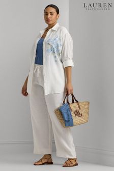 Bianco - Lauren Ralph Lauren Curve - Pantaloni in lino con coulisse (682700) | €253