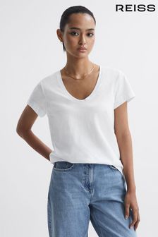 Reiss White Ashley Cotton Scoop Neck T-Shirt (682718) | 257 QAR