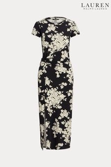 Lauren Ralph Lauren Syporah Floral Jersey Twist Front Midi Black Dress (682780) | €301