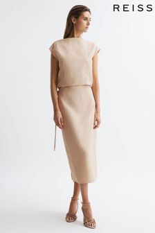 Reiss Nude Paloma Premium Linen Blend Open-Back Midi Dress (682909) | NT$17,880