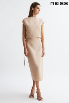 Reiss Nude Paloma Premium Linen Blend Open-Back Midi Dress (682909) | $527