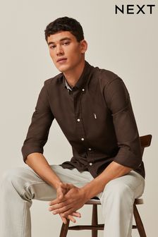 Dark Brown Slim Fit Long Sleeve Oxford Shirt (683068) | 124 QAR
