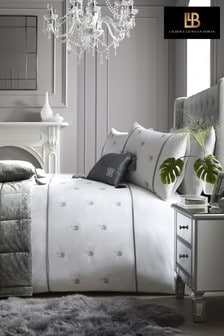 Laurence Llewelyn-Bowen White Midnight At The Oasis Embroidered Palm Trees Duvet Cover and Pillowcase Set