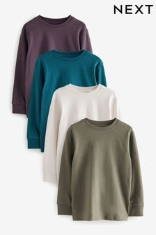 Purple/Blue/Cream/Stone 100% Cotton Long Sleeve Cosy T-Shirts 4 Pack (3-16yrs) (683146) | $34 - $45