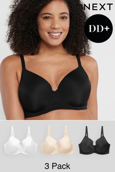 Black/White/Nude DD+ Pad Full Cup Smoothing T-Shirt Bras 3 Pack (683495) | SGD 70