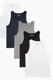 Black/White/Grey Marl/Navy Blue Vests 5 Pack (683857) | OMR15