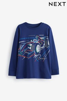 Voiture de course Navy Bleu - Long Sleeve Graphic 100% Cotton T-shirt (3-16yrs) (684180) | €7 - €11